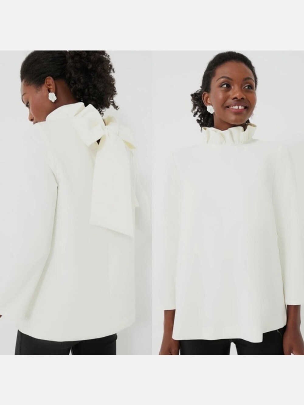 Tuckernuck Pomander Place Faye Blouse Top White Ruffle Bow Preppy Classic Size M